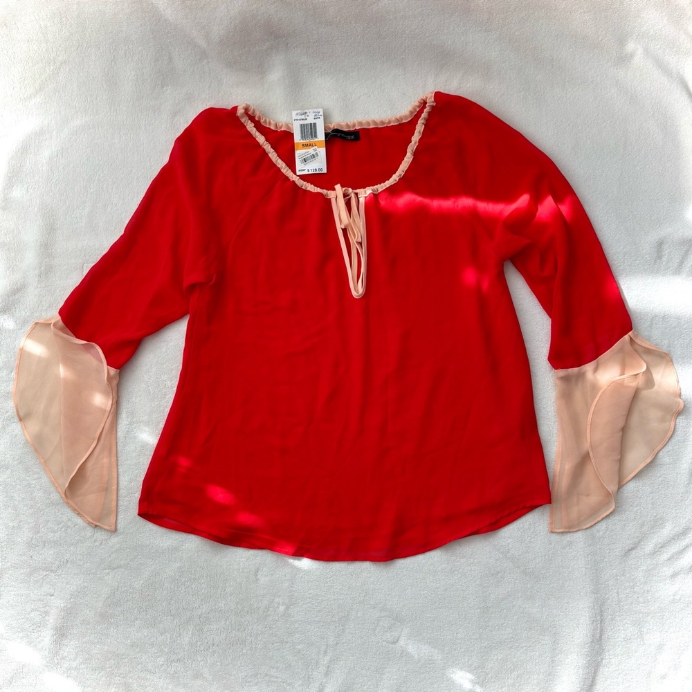 Patterson J. Kincaid Vibrant Red Blouse with Soft Cream Accents